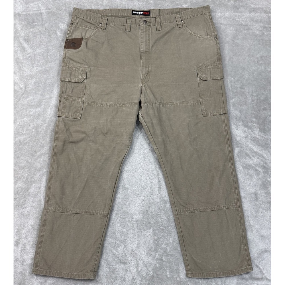 Wrangler‎ Pants Mens 50x32 Riggs Workwear Black Double Knee Ripstop Cargo Gusset